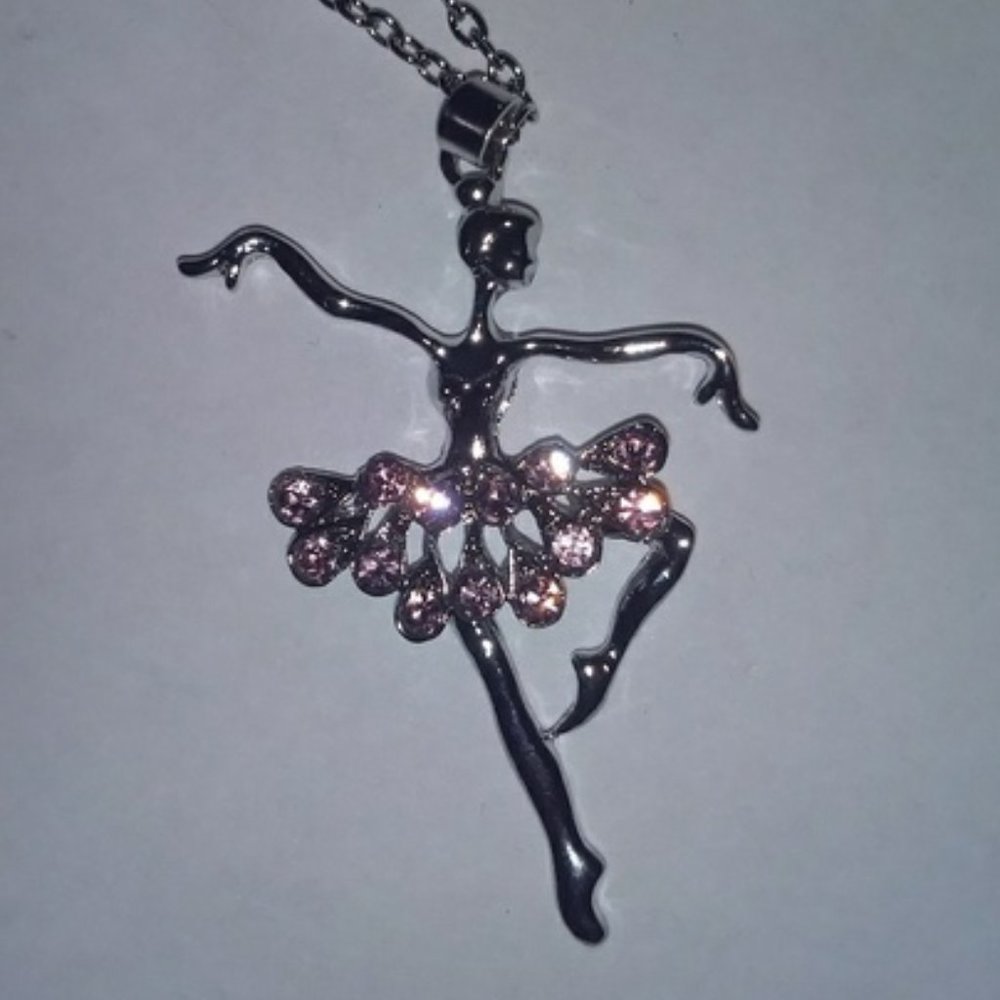 BALLET DANCER NECKLACE - Silver Rhinestone Jewelry